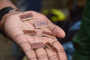 RFID chips are prepared before inserting into trees in the Sundarbans
