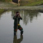 Bearing measurement from plot center within a pond using clinometer in Haor area, Hobigonj